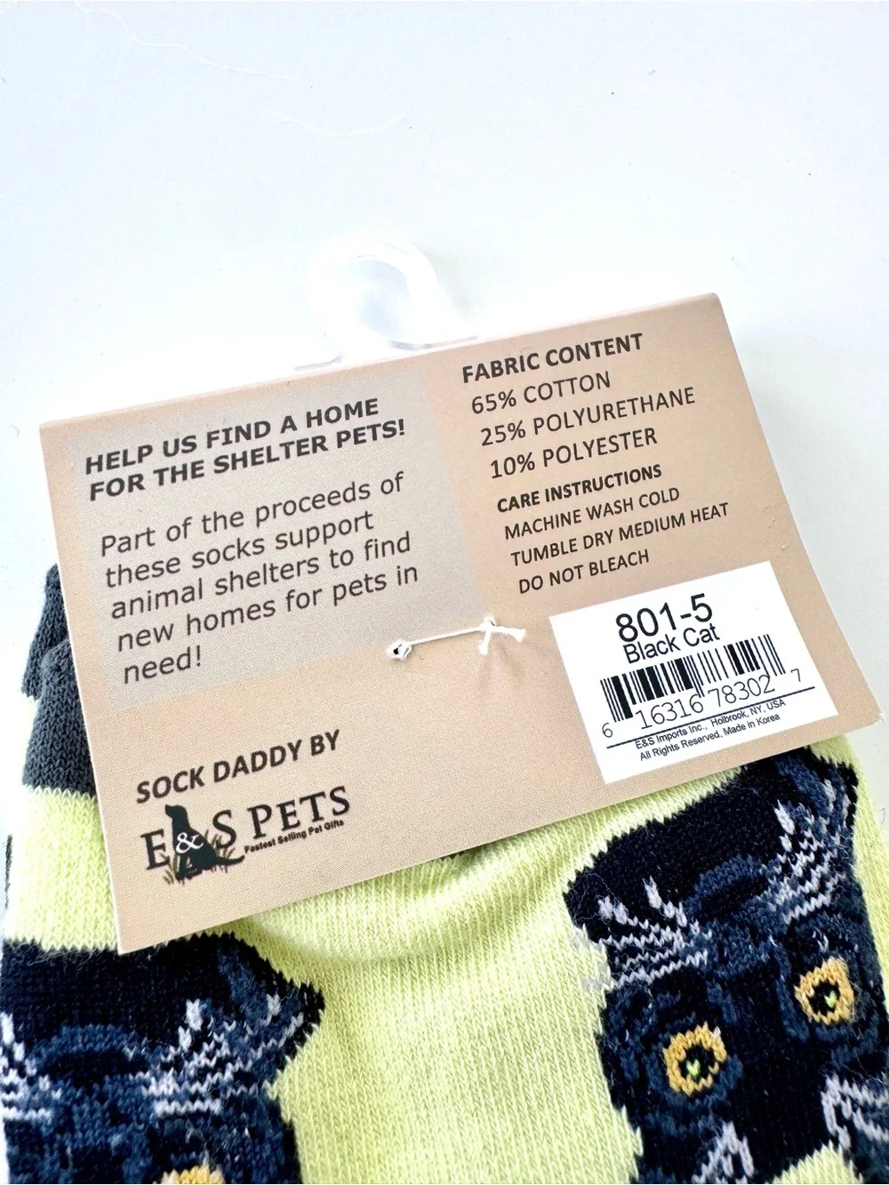 Sock Daddy Black Cat Pattern Unisex Crew Socks - Yellow with Black Cat Faces